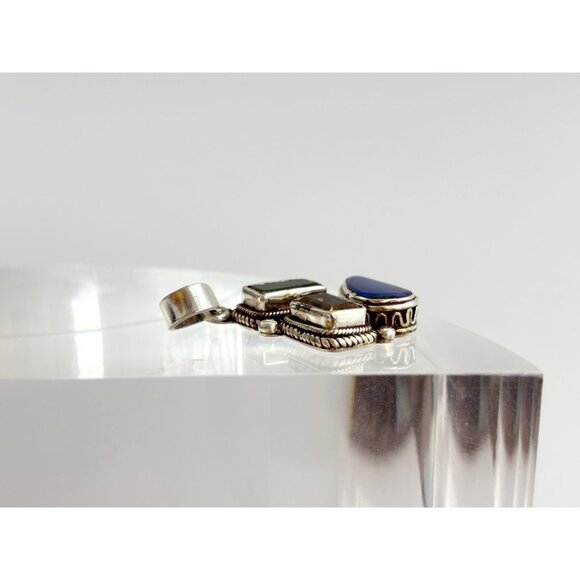 Lapis Lazuli, Citrine & Peridot Gemstone Sterling Silver 925 Vintage Pendant - Picture 7 of 9